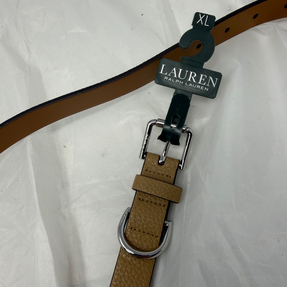 Lauren Ralph Lauren Womens Cream Pebbled D-Ring Belt Silver Buckle XL New